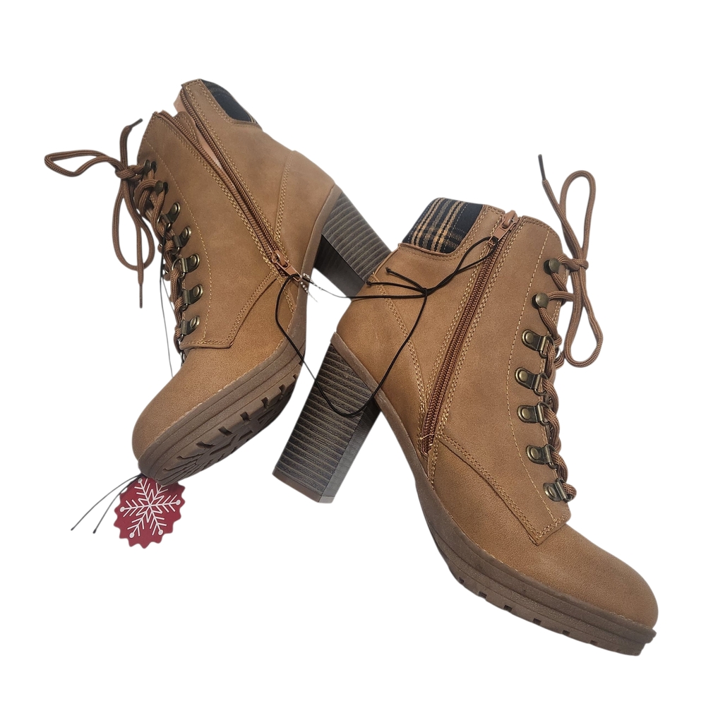 Andiamo Lace-Up Boots Women’s 8.5M Brown Plaid Trim Boho Chic NEW - Picture 7 of 13